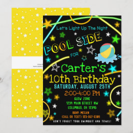Invitación del Fiesta de la piscina oscura con neó