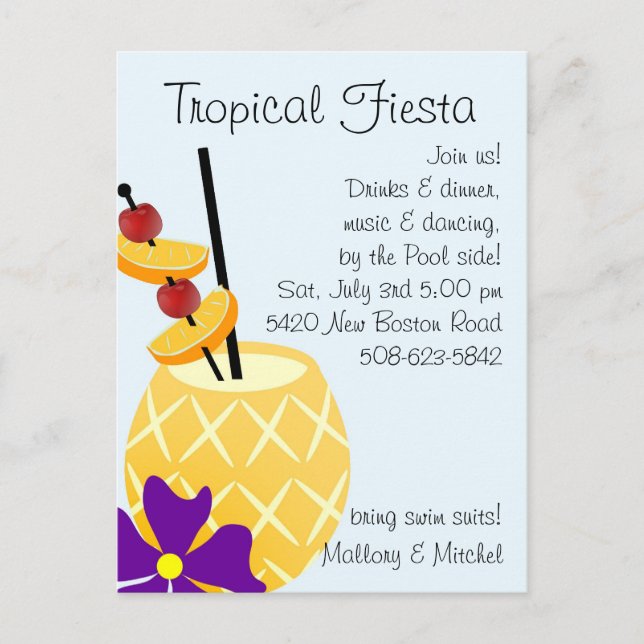 Invitación del Fiesta de la piscina tropical de Fi (Anverso)