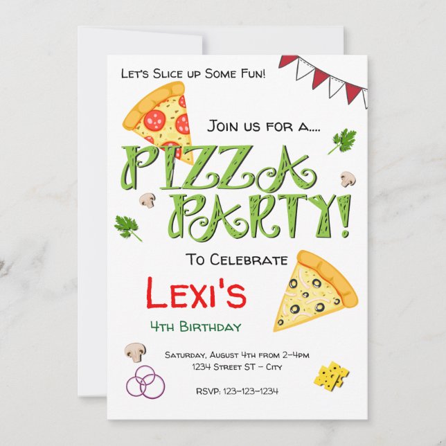 Invitación del fiesta de la pizza (Anverso)