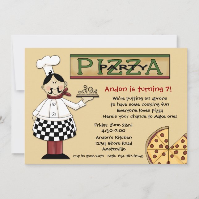 Invitación del fiesta de la pizza (Anverso)