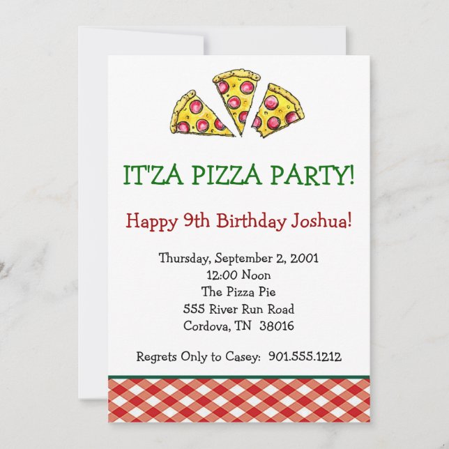 Invitación del fiesta de la pizza (Anverso)