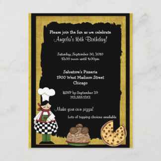 Invitación del fiesta de la pizza del dulce 16