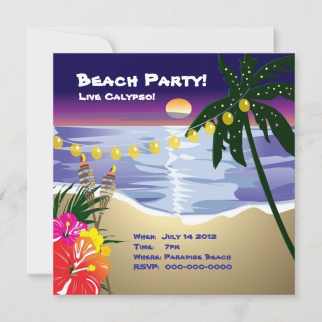 Invitación del fiesta de la playa (Anverso)
