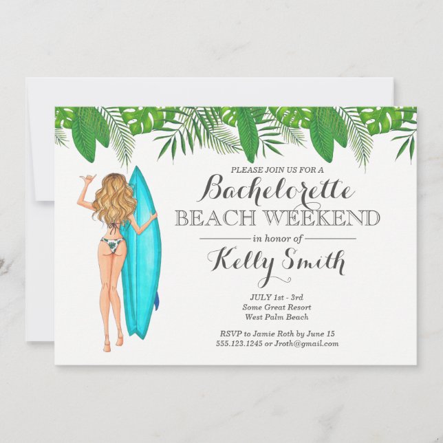 Invitación del fiesta de la playa de Bachelorette (Anverso)