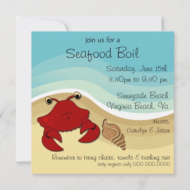 Invitación del fiesta de la playa de la ebullición (Anverso)