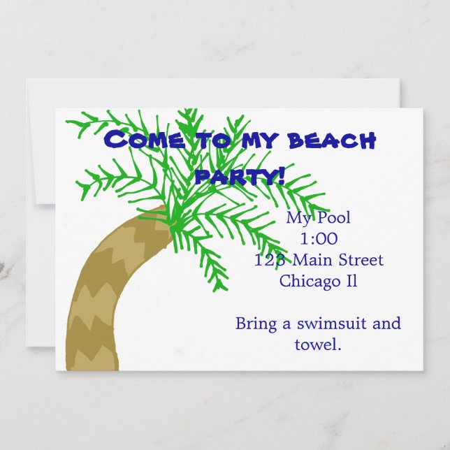 Invitación del fiesta de la playa de la palmera (Anverso)