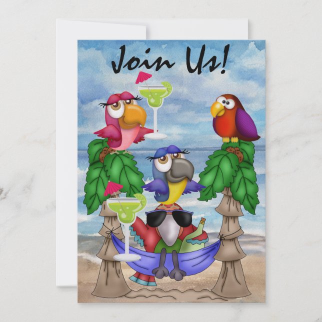 Invitación del fiesta de la playa del loro - SRF (Anverso)