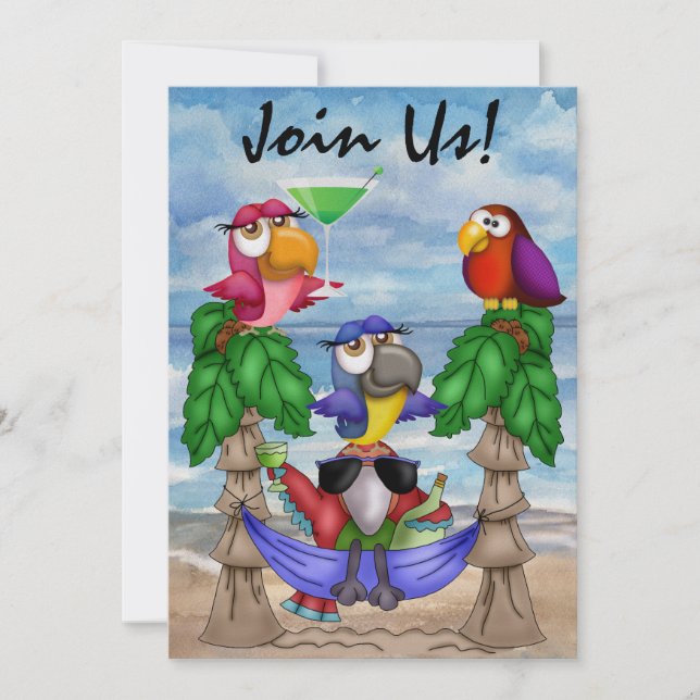 Invitación del fiesta de la playa del loro - SRF (Anverso)