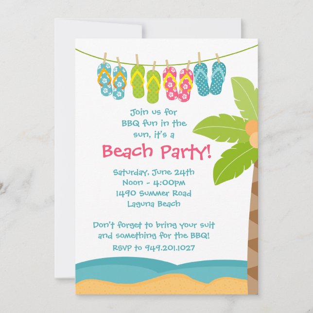 Invitación del fiesta de la playa del verano (Anverso)
