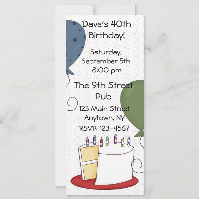 Invitación del fiesta de la torta de cumpleaños (Anverso)