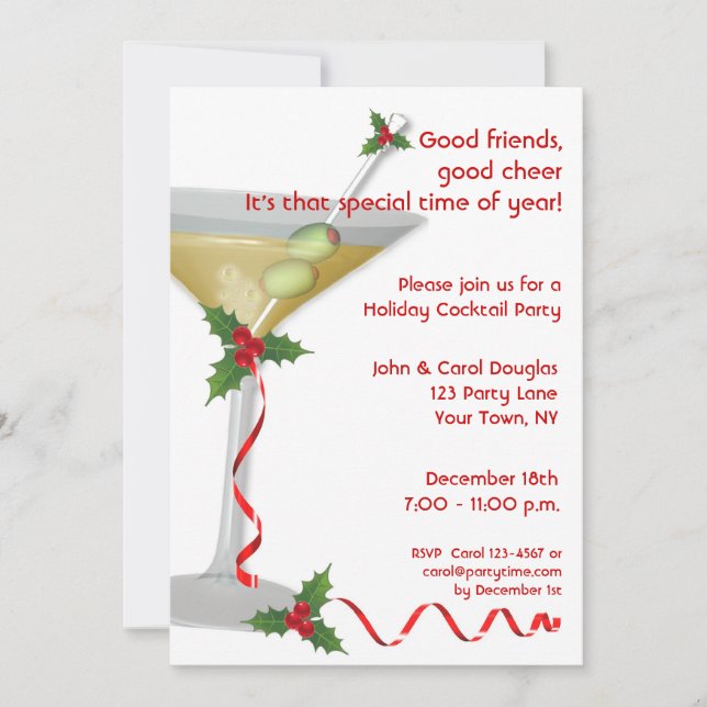 Invitación del fiesta de Martini del día de fiesta (Anverso)