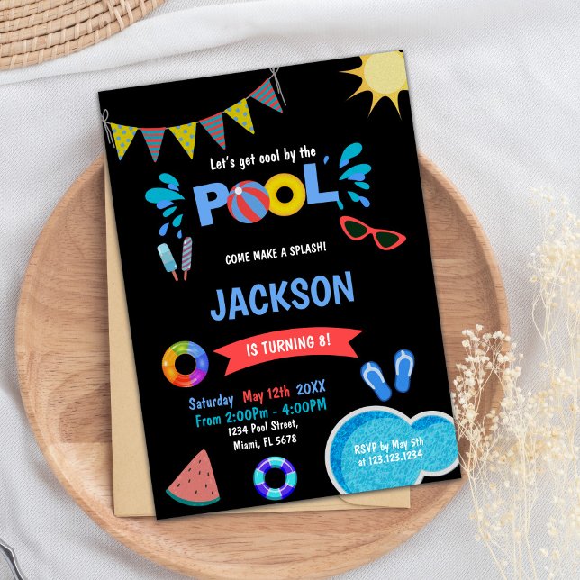 Invitación del Fiesta de natación de verano Guay e (Red Sunglass Pool Birthday Invitations)