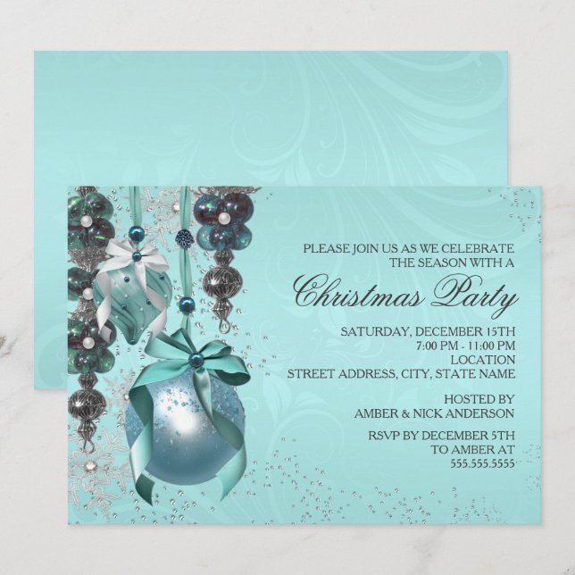 Invitación del Fiesta de Navidades de adornos colg (Anverso / Reverso)