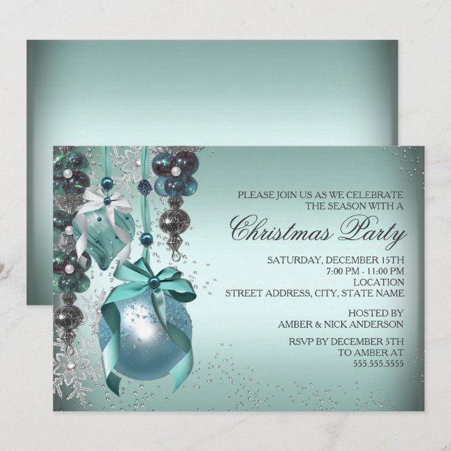 Invitación del Fiesta de Navidades de ornamentos c (Anverso / Reverso)
