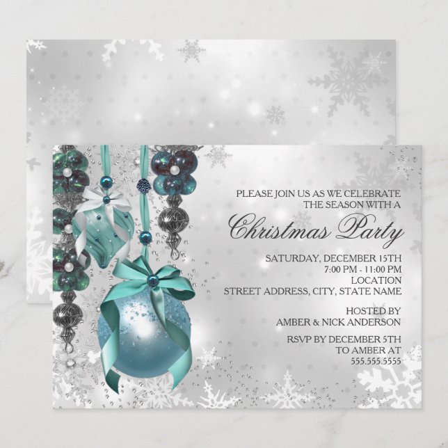 Invitación del Fiesta de Navidades de ornamentos c (Anverso / Reverso)