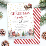 Invitación del fiesta de Navidades festivos Santa<br><div class="desc">Elegante acuarela de color rojo dorado de la nieve azul con el trineo de Santa y Navidades de renos invitación a fiesta.</div>