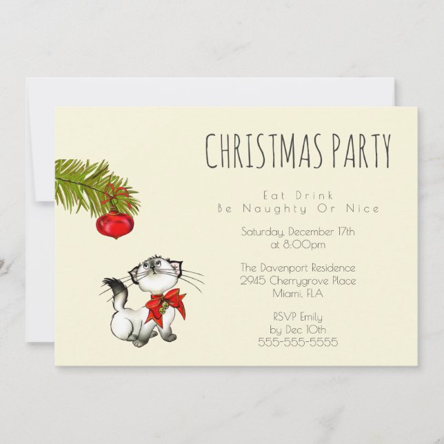 Invitación del Fiesta de Navidades gatos gatitos j (Anverso)