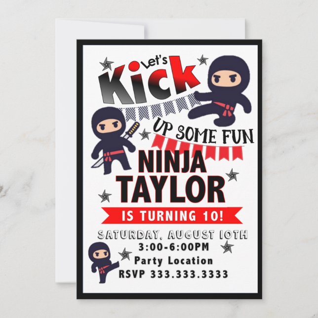 Invitación del fiesta de Ninja, cumpleaños de (Anverso)