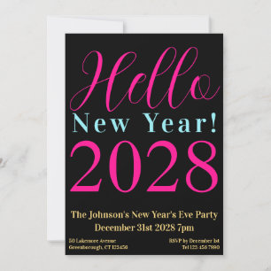 Invitación del Fiesta de Nochevieja Black Hot Pink