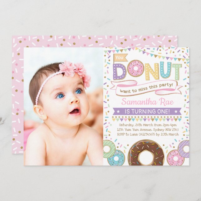 Invitación del Fiesta de nuez de cumpleaños Donut  (Anverso / Reverso)