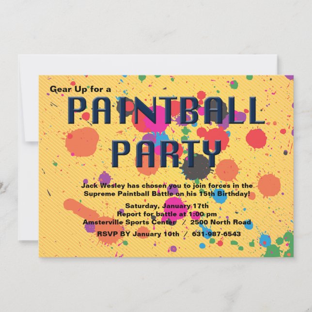 Invitación del fiesta de Paintball (Anverso)