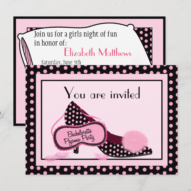 Invitación del fiesta de pijama de Bachelorette (Anverso / Reverso)