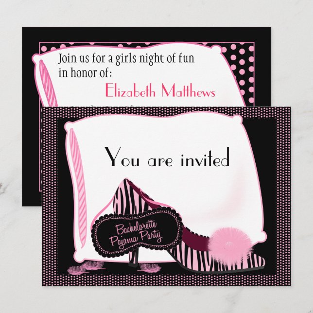 Invitación del fiesta de pijama de Bachelorette (Anverso / Reverso)