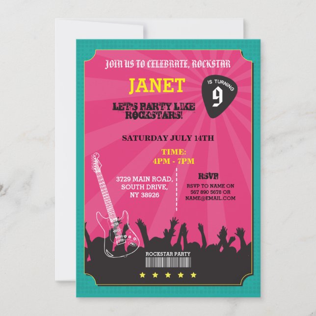 Invitación del Fiesta de Púa de guitarra de rock r (Anverso)