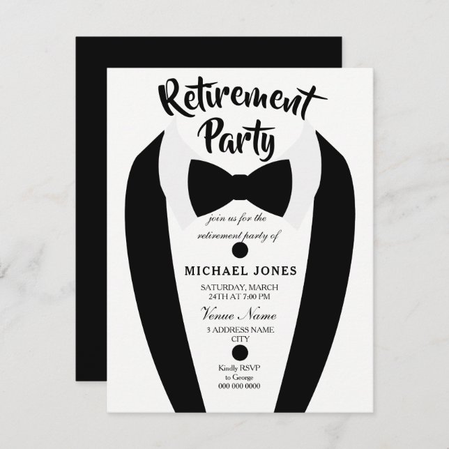 Invitación del Fiesta de retiro de corbata de Tuxe (Anverso / Reverso)