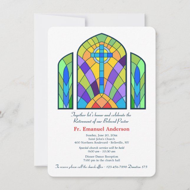Invitación del fiesta de retiro del vitral (Anverso)