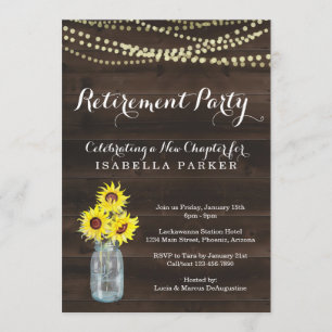 Invitación del fiesta de retiro - girasol rústico
