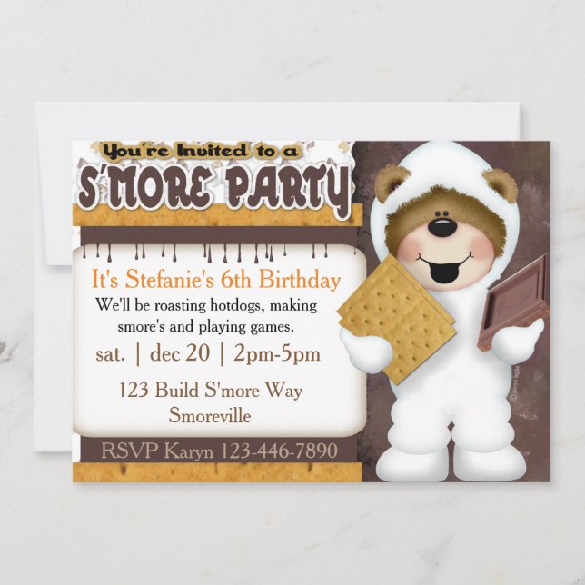 Invitación del fiesta de S'more de los niños (Anverso)