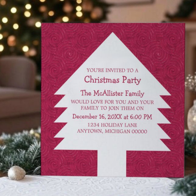 Invitación del Fiesta de Swirls de Árbol de Navida (Pink Christmas Tree Swirls Party Invitation)