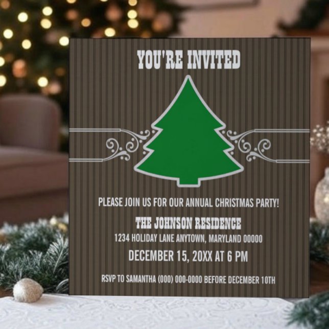 Invitación del Fiesta de Swirls Fancy Christmas Tr (Fancy Christmas Tree Swirls Party Invitation)