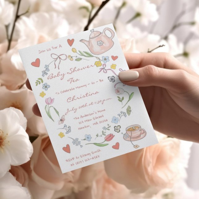 Invitación del Fiesta de té Baby Shower con mano d (Subido por el creador)