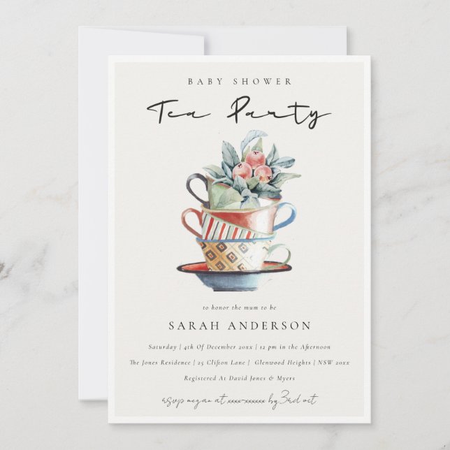 Invitación del Fiesta de té Baby Shower de las taz (Anverso)