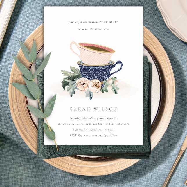 Invitación del Fiesta de té de ducha con flores az (Subido por el creador)