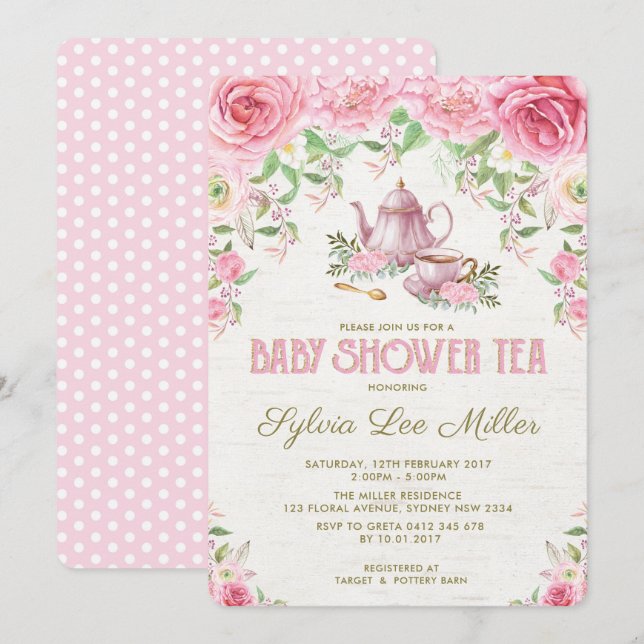 Invitación del Fiesta de té de la cocina de Baby S (Anverso / Reverso)