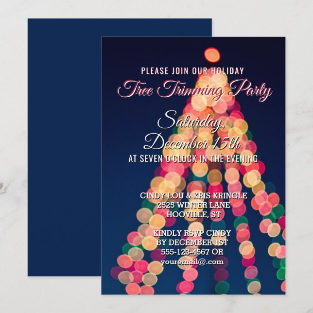 Invitación del fiesta del ajuste del árbol de (Anverso / Reverso)