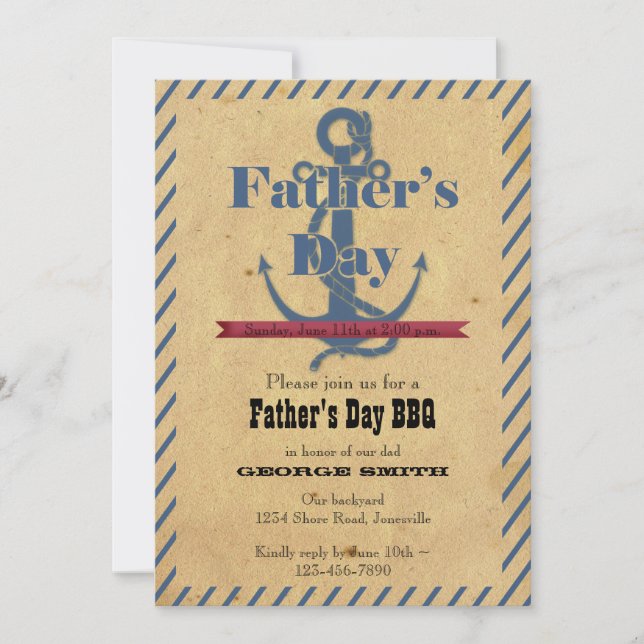 Invitación del fiesta del Bbq del ancla del día de (Anverso)