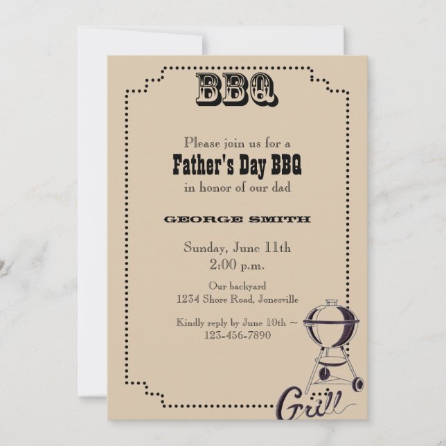Invitación del fiesta del Bbq del día de padre (Anverso)