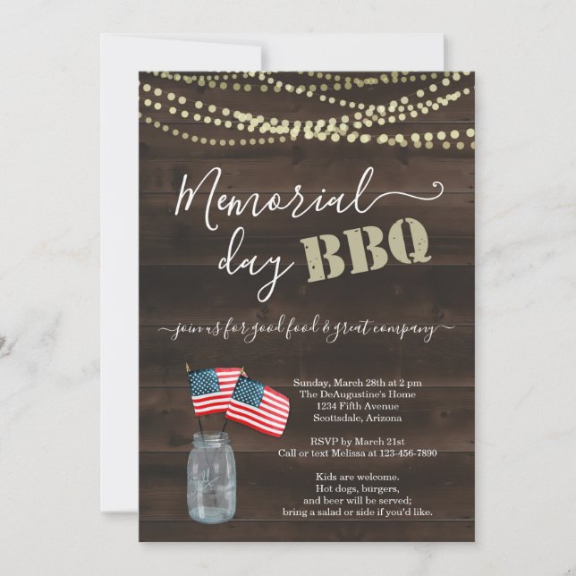 Invitación del fiesta del Bbq del Memorial Day - (Anverso)