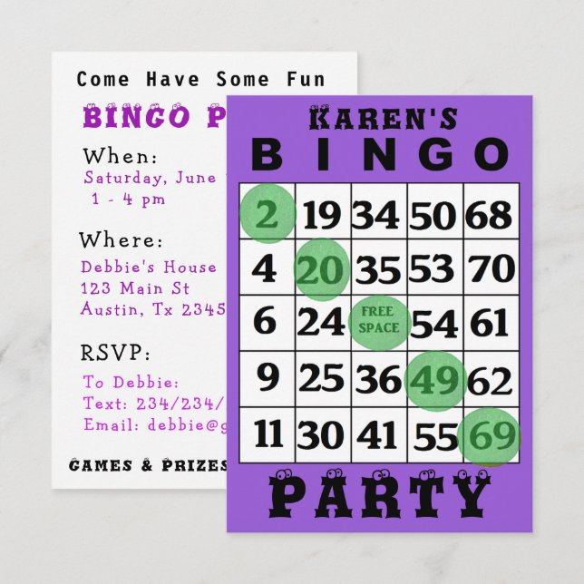 Invitación del fiesta del BINGO (Anverso / Reverso)