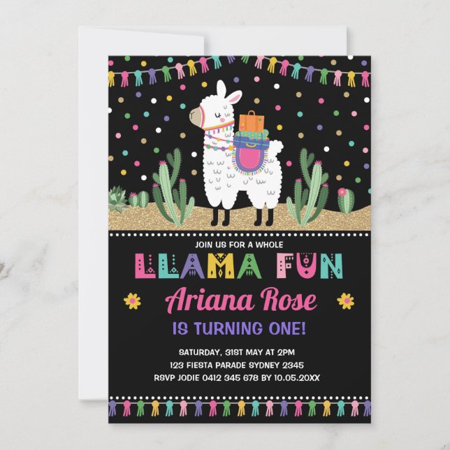 Invitación del fiesta del cactus de la alpaca del (Anverso)