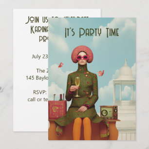 Invitación del Fiesta del Chica de Mod Retro Surre