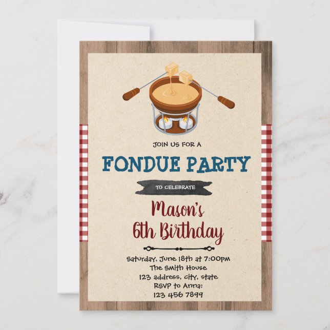 Invitación del fiesta del chocolate de la "fondue" (Anverso)