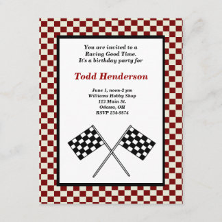 Invitación del fiesta del coche de carreras