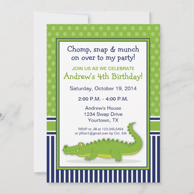 Invitación del fiesta del cocodrilo (Anverso)