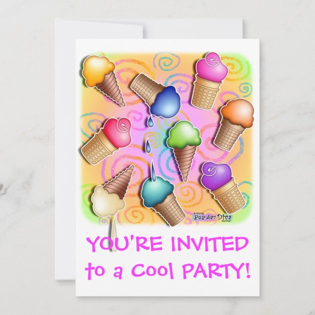 Invitación del fiesta del cono de helado (Anverso)