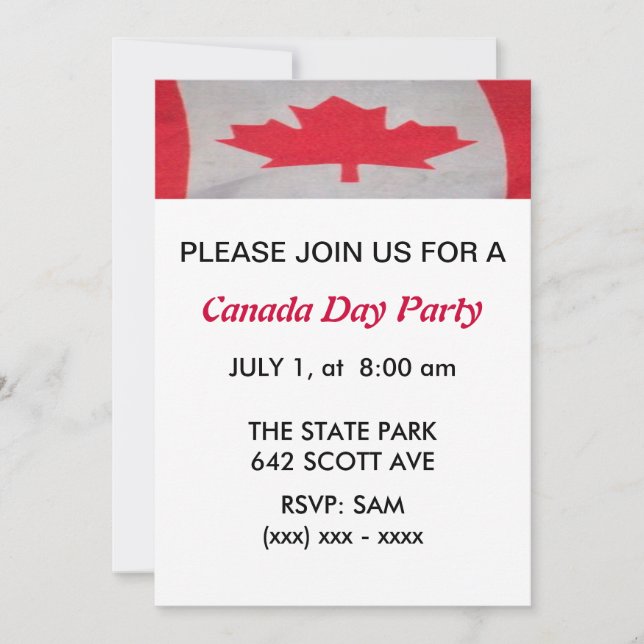 Invitación del fiesta del día de Canadá (Anverso)